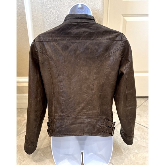 VTG Vera Pelle Brown Leather Woman Sz 44 (S/M) Motorcycle Coat Lined Jacket - Picture 3 of 11